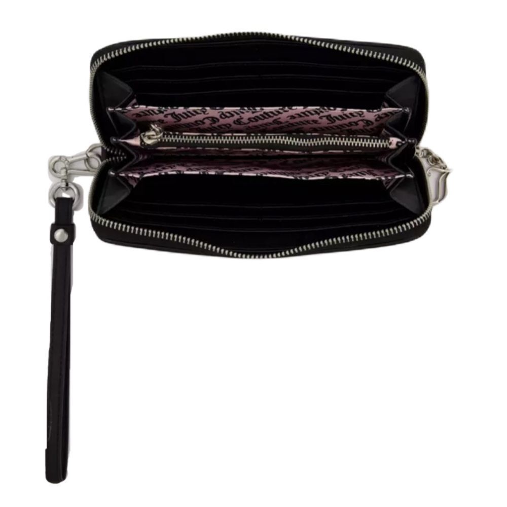 Juicy Couture Black Velour Twig Dogs Logo Embroidered Wallet Wristlet Clutch Bag - Picture 10 of 13
